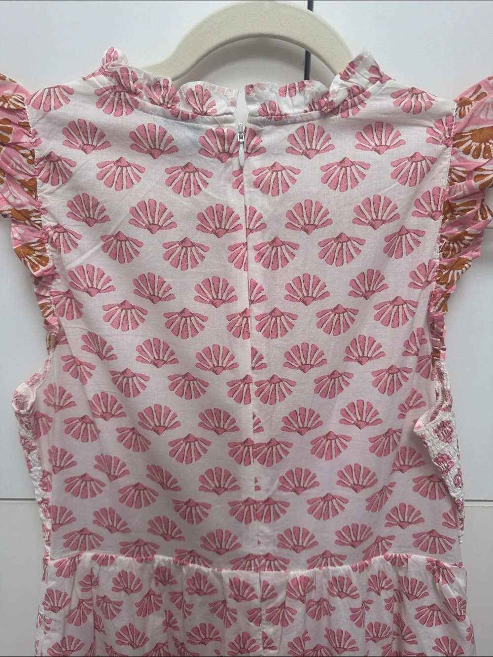 J. Crew Pink and White Printed Ruffle-Sleeve Dress